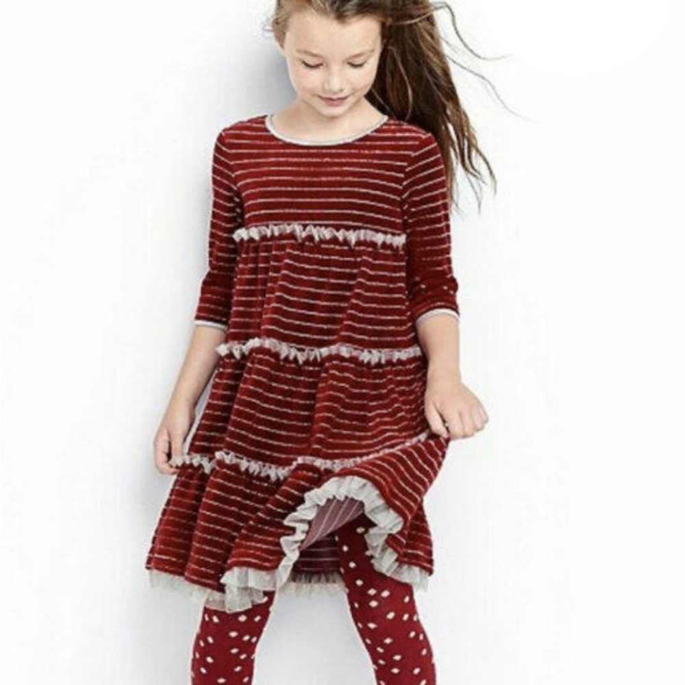 Hanna Andersson Maroon Tiered Holiday Dress size 120 (6-7)